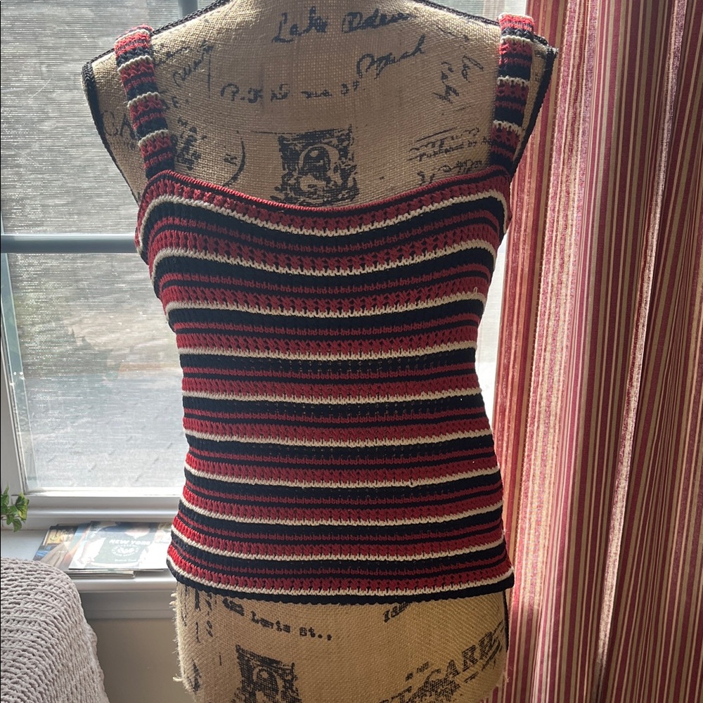 St. John Red and Black Striped Tank Top
